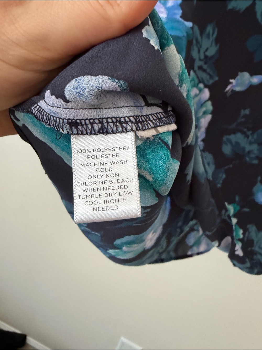 LOFT Floral Long-Sleeve Blouse - Navy with Teal & Lavender Flowers - Picture 5 of 7